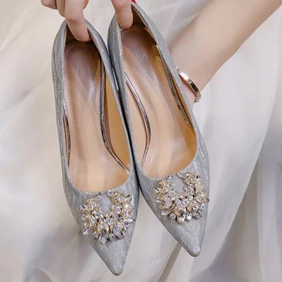 Diamond high -heeled shoe sequin pointed fine heel single shoes - Picture 1 of 5
